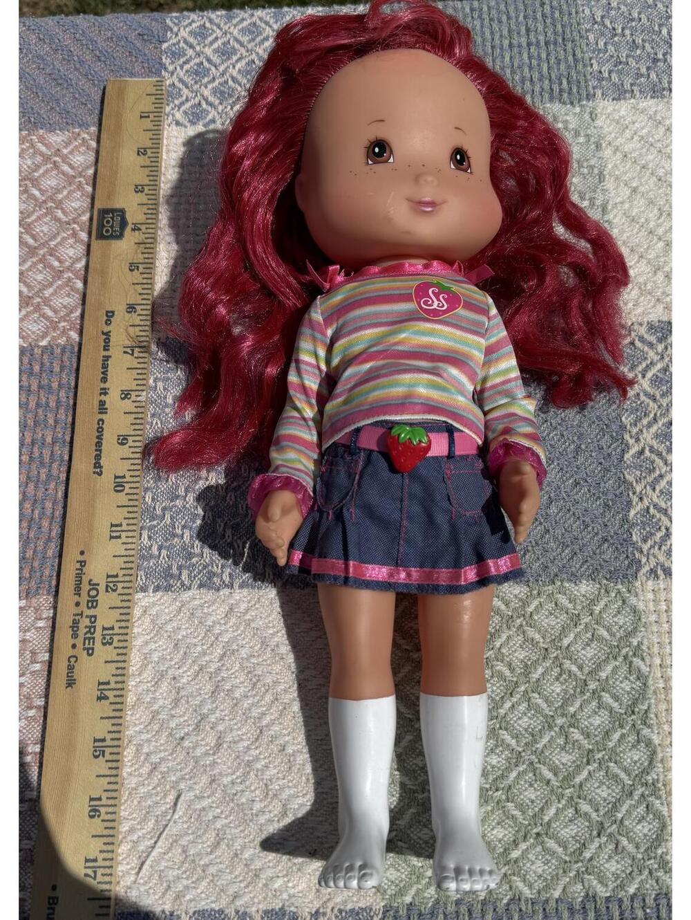 Y2K 2006 Strawberry Shortcake Doll with Red Hair and Denim Skirt